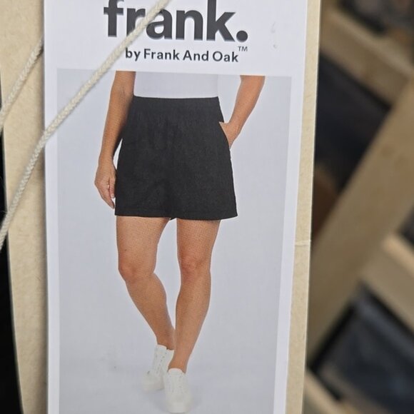 Frank & Oak Size L Black Linen Blend High Waisted Pull On Shorts - Picture 8 of 9